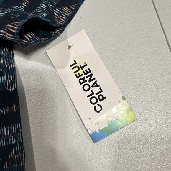 Colorful Planet Boys Size 10/12 Blue Geo Button Up Shirt Short Sleeve Artsy - Picture 8 of 9